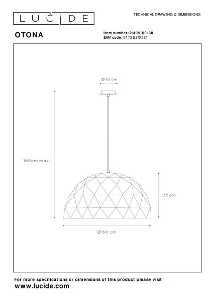 Lucide OTONA - Hanglamp - Ø 60 cm - 3xE27 - Zwart - technisch